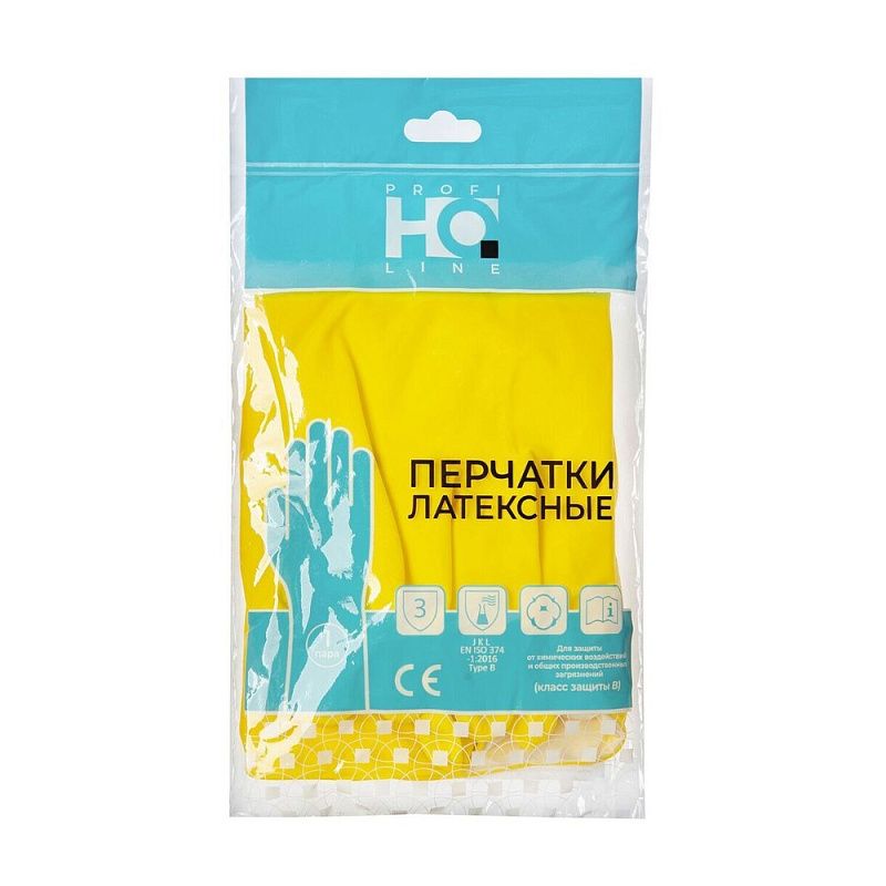 Перчатки латексные HQ Profiline, р-р M, с х/б покрытием, желтый