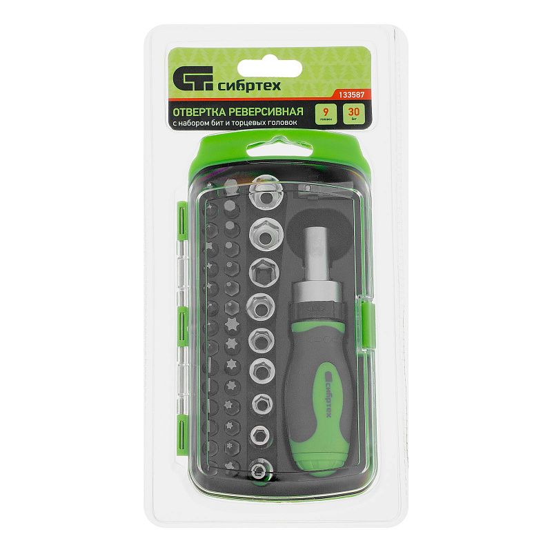 Отвертка реверсивная с набором бит PH, PZ, SL, HEX, Torx CrV 41 пр Сибртех 133587