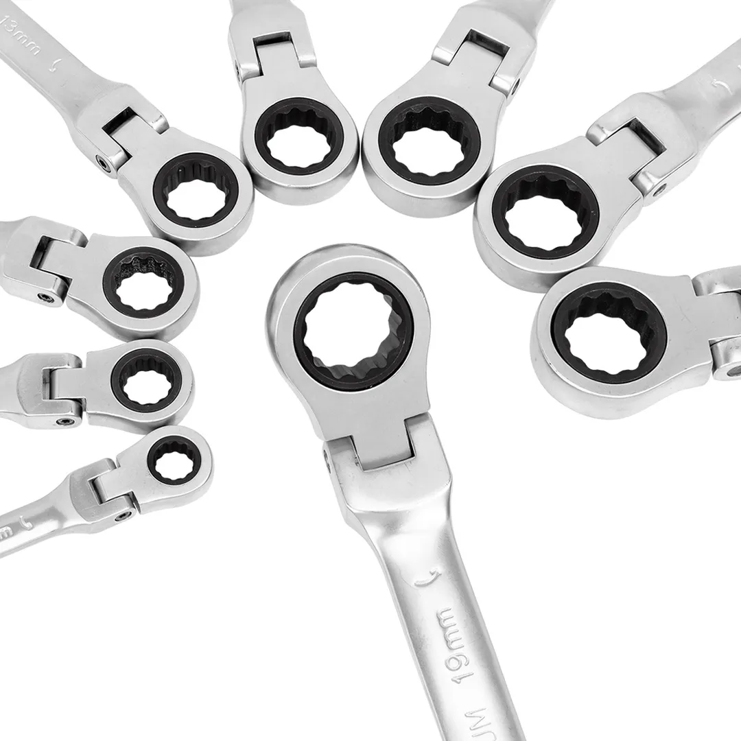 Набор ключей комбинированных трещоточных с шарниром 9 пр, 8-19 мм PATRON P-51092F