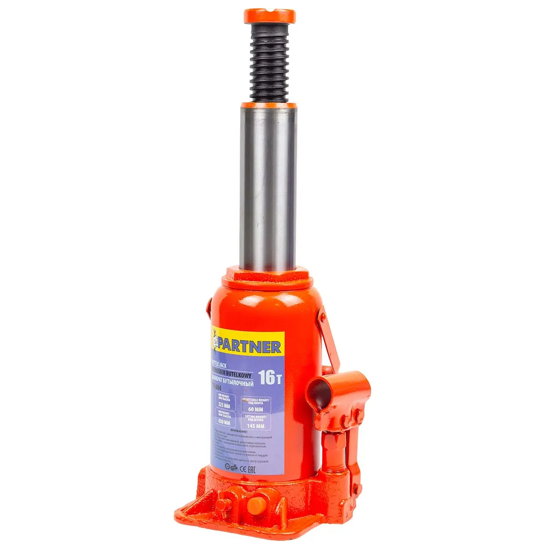 Домкрат бутылочный 16 т, с клапаном, 225-430 мм Partner PA-T91604