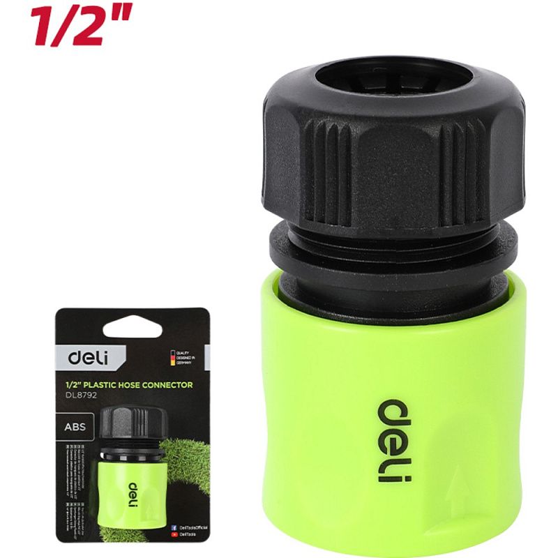 Соединитель-коннектор для шлангов Deli GS EDL8792, 1/2", быстросъемный, черный, зеленый