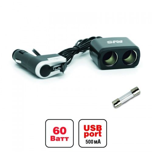 Разветвитель прикуривателя 12/24V (на 2 выхода + USB) CS213U AVS 43256