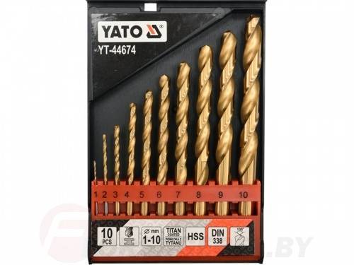 Набор сверл по металлу 1-10 мм HSS-TiN 10 пр. Yato YT-44674
