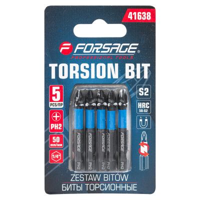 Набор торсионных бит PH2 1/4" 5 пр. 50 мм Forsage F-41638