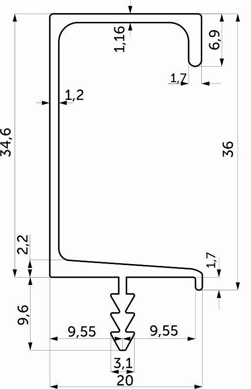 Ручка-профиль алюм. врезная C-образная SUN-18, 3.5м, анодированный черный AKS 118223