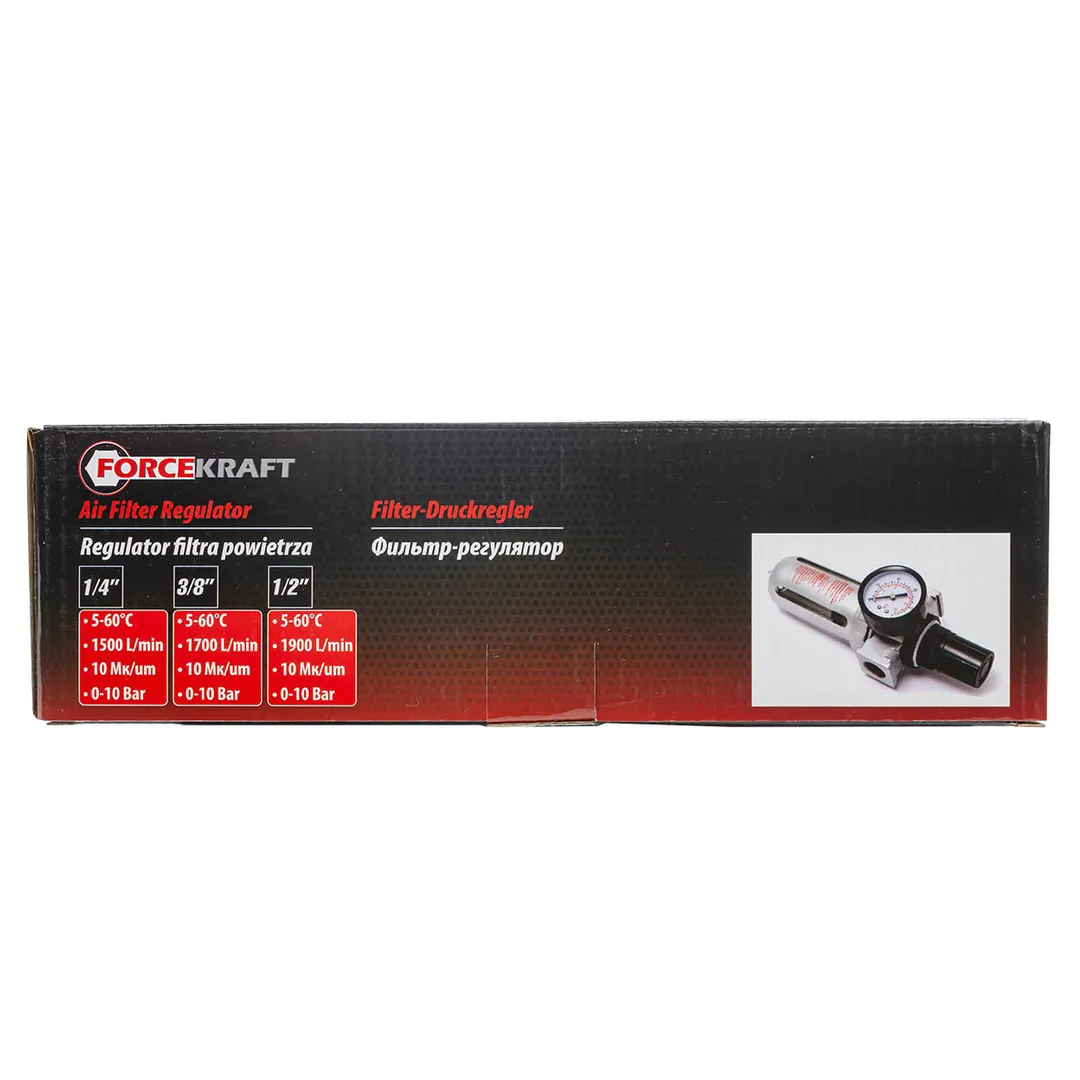 Фильтр-регулятор с индикатором давления для пневмосистем 1/2'', 10Мк, 1900 л/мин, 0-10bar,раб. температура 5°-60° ForceKraft FK-AFR804