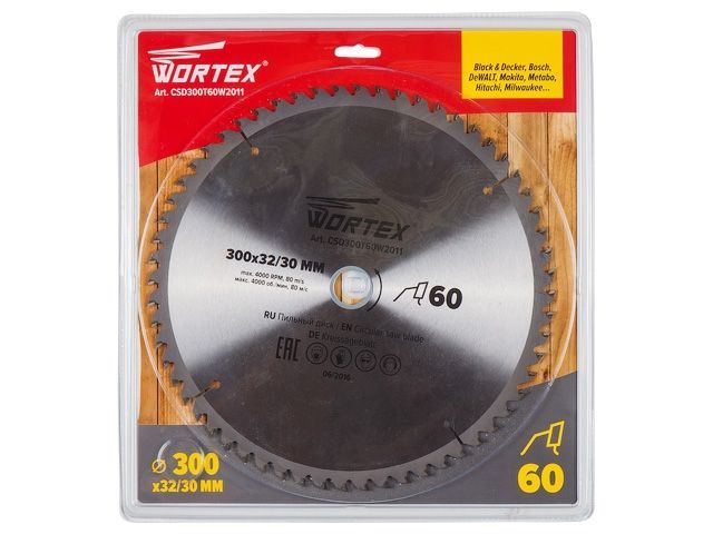 Диск пильный 300х32/30 мм 60 зуб. по дереву, твердоспл. зуб Wortex CSD300T60W2011