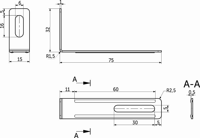 Уголок металлический, предохраняет от опрокидывания мебели, 75х30х15, 1,0, уп/ 1 тыс.шт, AKS 131711