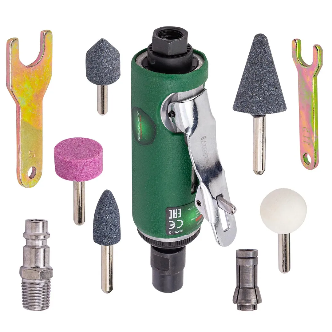 Пневмозачистная машинка с комплектом камней 11пр цанги: 3, 6 мм, 25000об/мин, 85 л/мин, 6.3Bar RockForce RF-RP7313