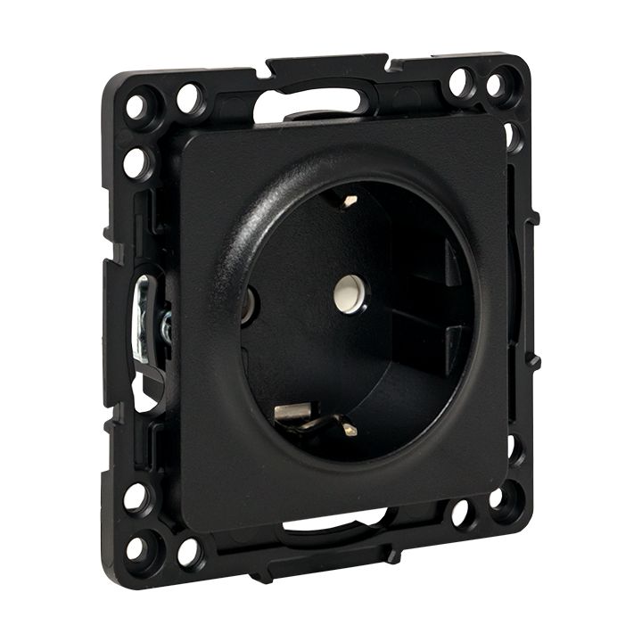 Стокгольм Механизм Розетки 1-местной с/з 16А в/к черный с защ, штор, EKF PROxima EZR16-028-20