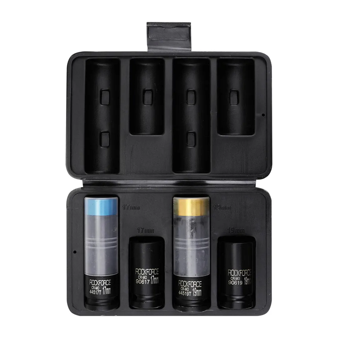 Набор ударные тонкостенные головки 17, 19 мм 6-гр, головки-экстракторы 17, 19 мм 4 пр RockForce RF-4035D
