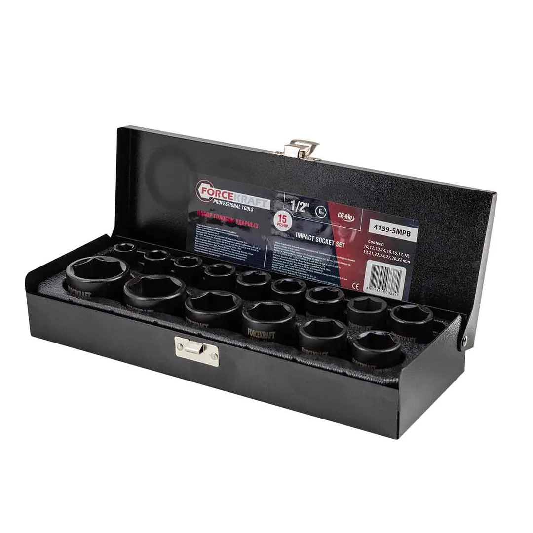 Набор глубоких ударных головок 10-32 мм 15 пр., 1/2" 6-гр ForceKraft FK-4159-5MPB