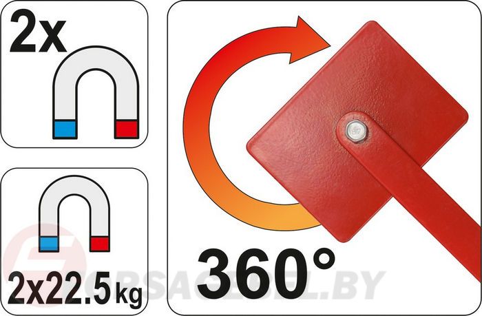 Струбцина магнитная для сварки 85х65х22 мм 2х22,5 кг., 360 гр. Yato YT-0862