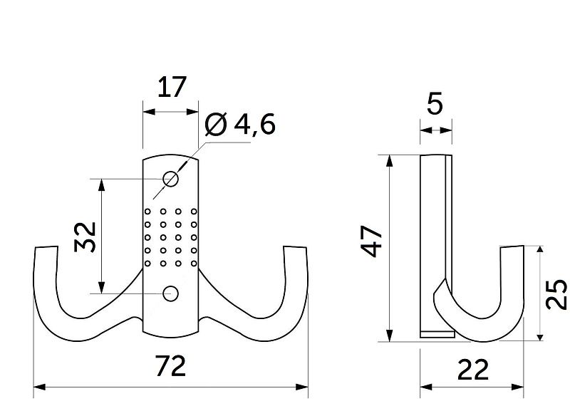 Крючок меб. двухрожковый мет. WP12 черный GRIDLI 66270