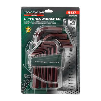 Набор ключей Г-образных 6-гранных ''Premium'' 13 пр. 2-19 мм RockForce RF-5137 PREMIUM