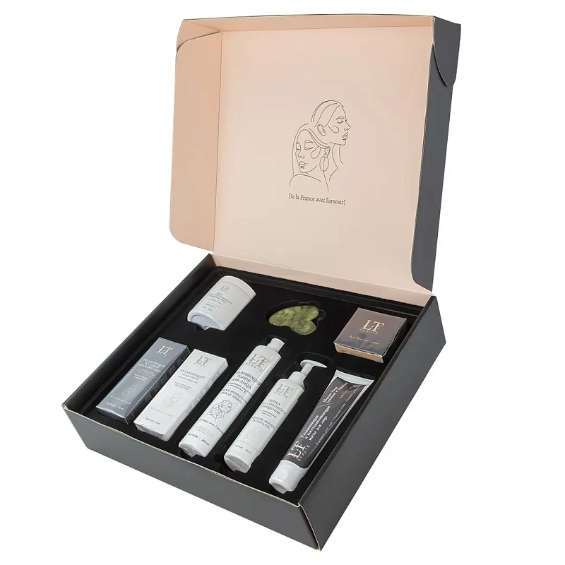 Набор, Увл, эссенция, тоник, восст, маска, крем для лица, увл, патчи для кожи вокруг глаз, пенка для глуб, очищения со скраб, гранулами, пэды-60шт+скребок гуаша La and Te beaute LT1