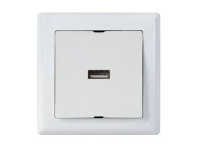 Розетка 1-ая USB (скрытая, горизонт.) белая, DARIA, (USB-зарядка, 5V-2.1A) Mutlusan 21204480101