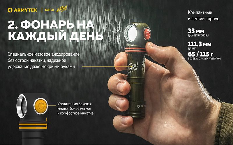Фонарь Elf C2 USB-C Победа Белый Armytek F05103CP