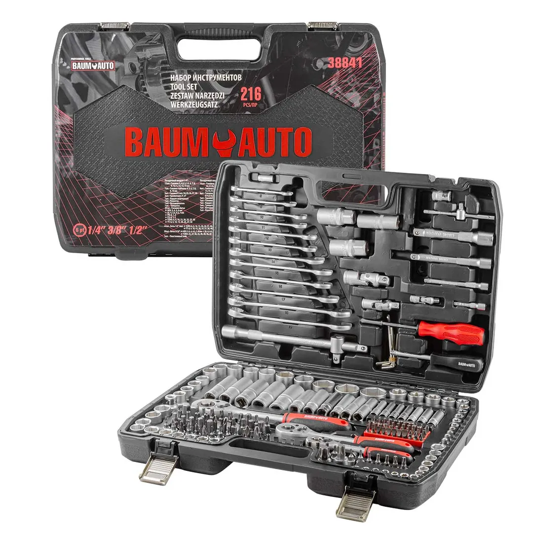 Набор инструментов 216 пр. 1/4'',3/8''&1/2'' 6-гр. BaumAuto BM-38841