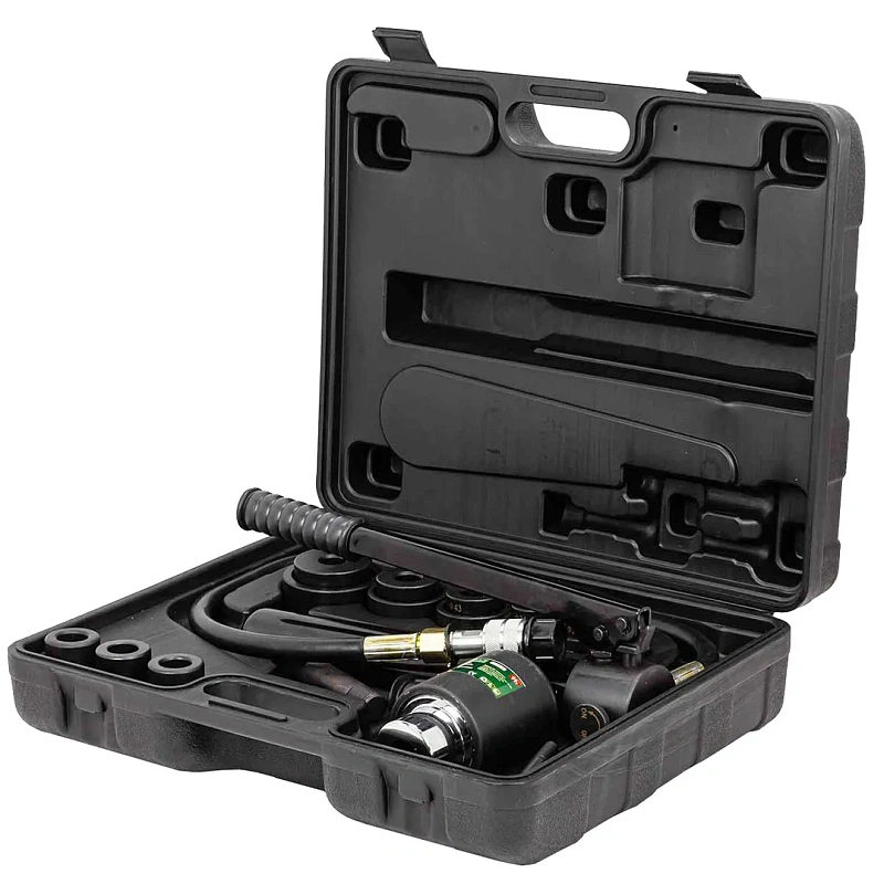 Пробойник гидравлический с насосом 11 т, Ø22, 27.5, 34, 43, 49, 60 мм, сталь нерж 1.6мм, медь/алюм 3.2 мм, ход штока 20 мм RockForce RF-71002D