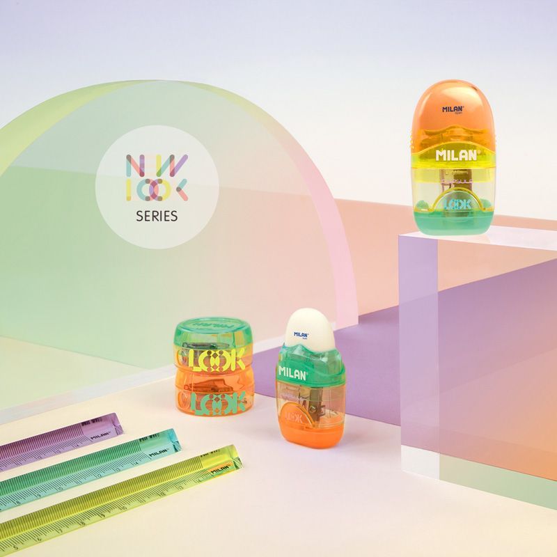 Ластик-точилка Milan "Capsule New Look", контейнером, 1 отверстие, ассорти