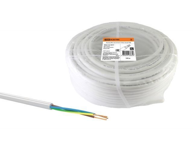 Провод ПВС 3х0,75, бухта 100 м белый TDM SQ0118-0037