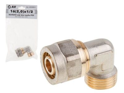 Колено 16, 2,0х1/2" нар. для трубы PEX, угольник AV Engineering AVE309011