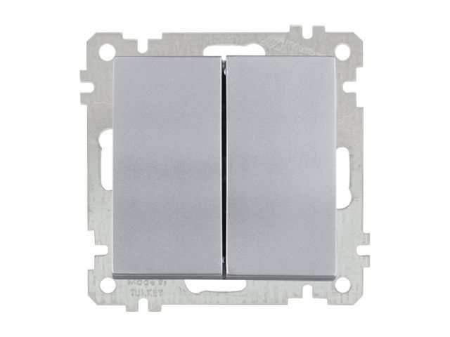 Выключатель 2-клав., скрытый, винт. зажим серебро, ELITRA, 10 A, 250 V, IP 20 Mutlusan 2270 402 0292