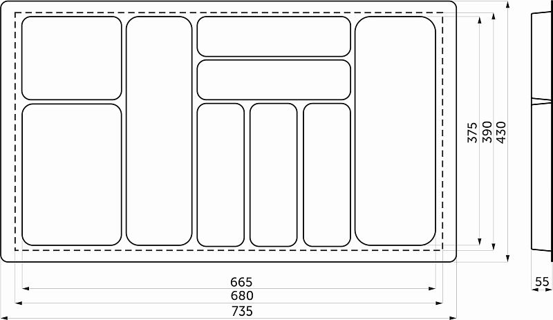 Лоток для столовых приборов 800 BASIC 735*430, белый AKS 113746