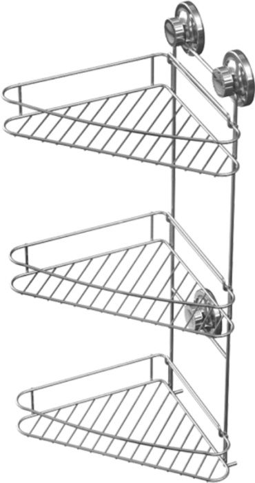 Полка в ванную - корзина угловая на вакуумных присосках, пластик + сталь, хром Ledeme L3728-3