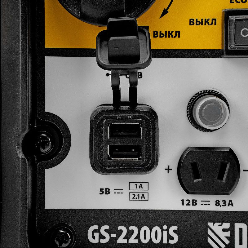 Генератор инверторный GS-2200iS, 2,2 кВт, 230 В, закрытый корпус, ручной старт DENZEL 94713