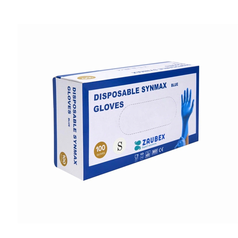 Перчатки виниловые  Zaubex Synmax, одноразовые, р-р S 100 шт/уп, голубой