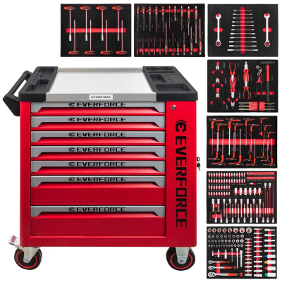 Набор инструментов 258 пр 1/4''&3/3''&1/2'' 6-гр в тележке EVERFORCE EF-55308