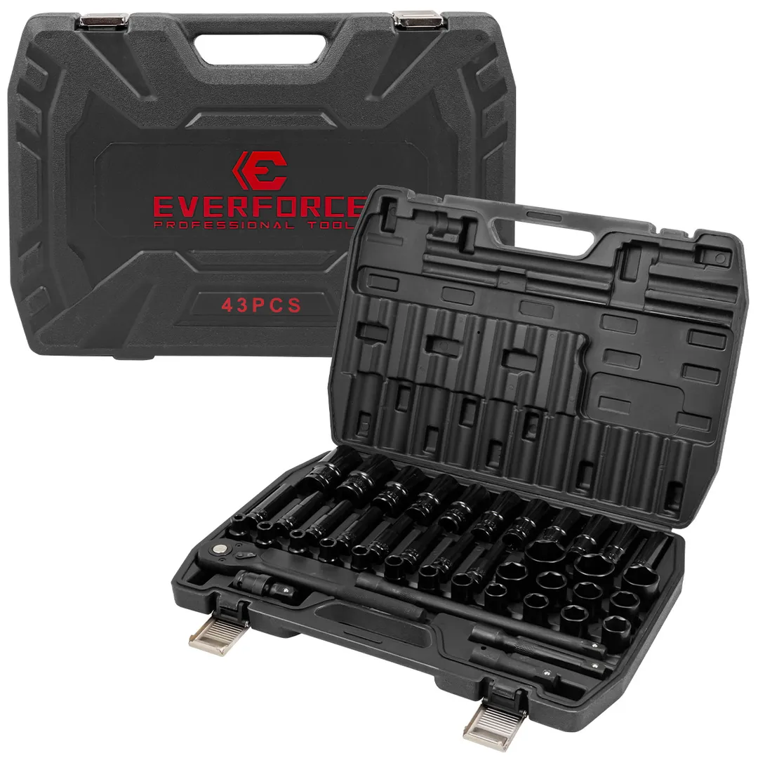 Набор ударных глубоких и коротких головок 8-32 мм 43 пр 1/2'' 6-гр EVERFORCE EF-6431-5MPB