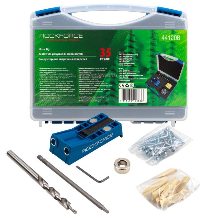 Кондуктор для сверления отверстий с аксессуарами 35 пр. RockForce RF-44120B