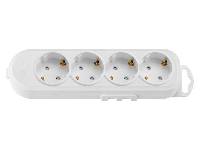 Розетка 4-ая переносная (с/з, 16А, 250В, з/ш) белая, (с креплением к стене) Bylectrica Р16-9186