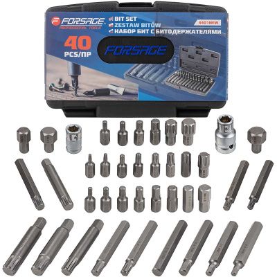 Набор бит 10 мм Torx, Hex, Spline, Ribe 40 пр. Forsage F-4401NEW