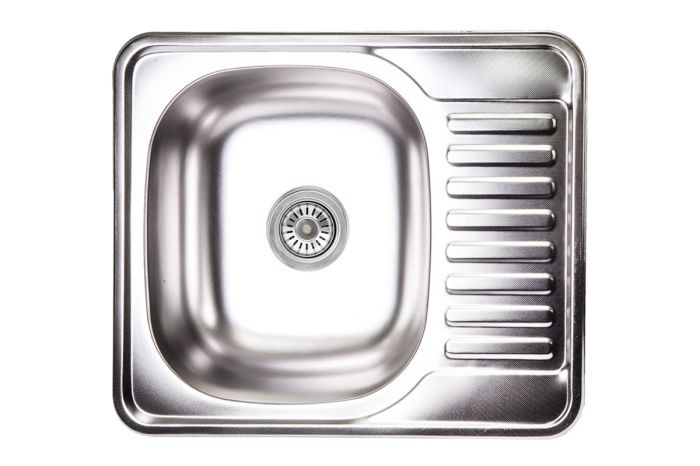 Мойка нерж. сталь, прямоугольная одночашевая, 580*480мм, декорированный хром, универсальная (0,8мм) AKS 10993
