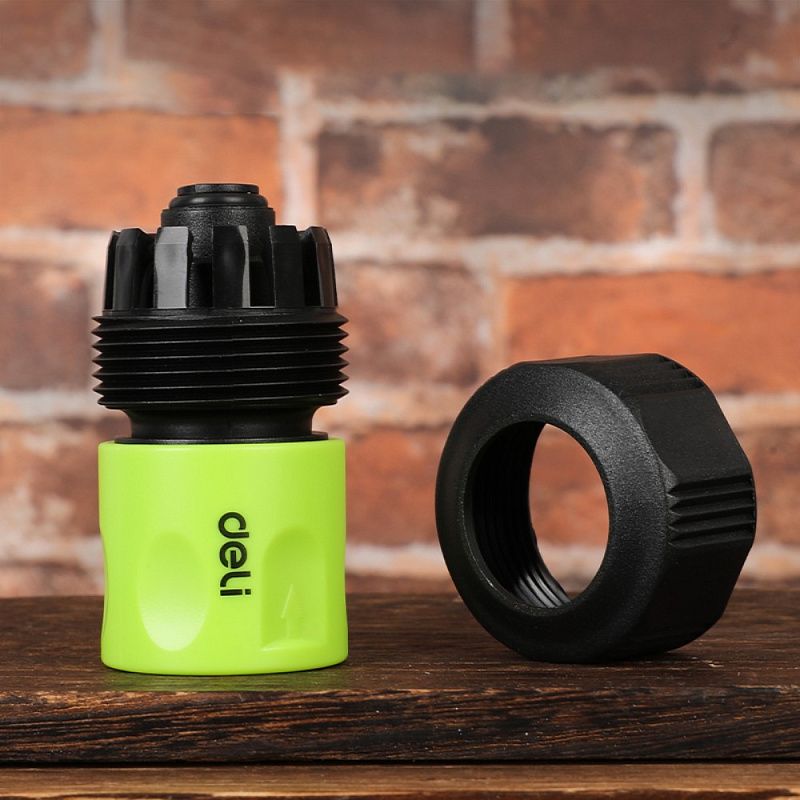 Соединитель-коннектор для шлангов Deli GS EDL8796, 3/4", быстросъемный с аквастопом, черный, зеленый