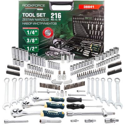 Набор инструментов 216 пр. 1/4"&3/8"&1/2", 6-гр. RockForce RF LIGHT-38841