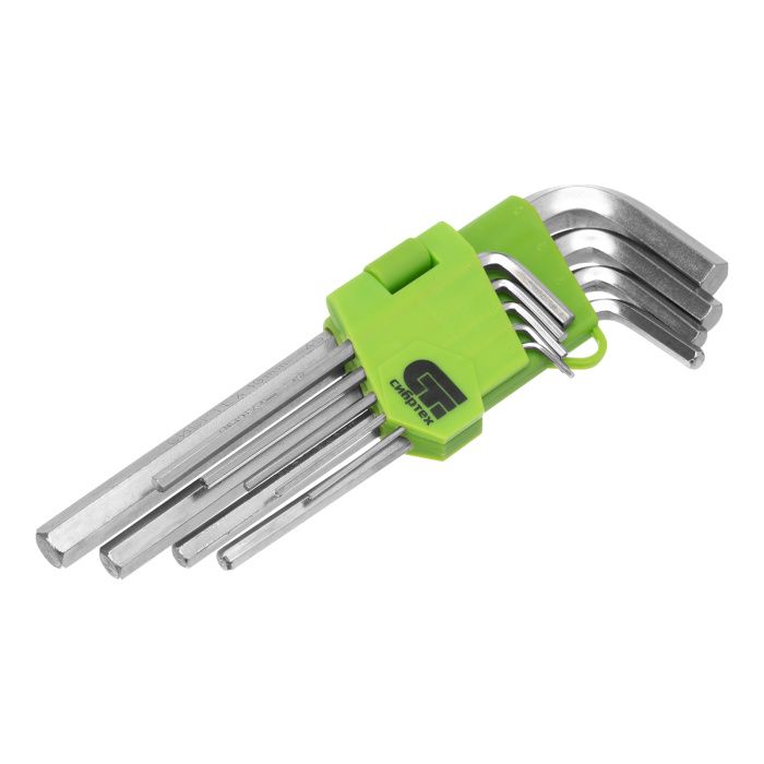 Набор ключей имбусовых HEX, 1,5-10 мм, 45x, закаленные, 9 шт., удлиненные, никель Сибртех 12318