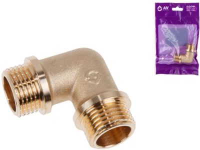 Колено 1/2" нар.-нар. с ограничителем, инд. упак. AV Engineering AVE307009