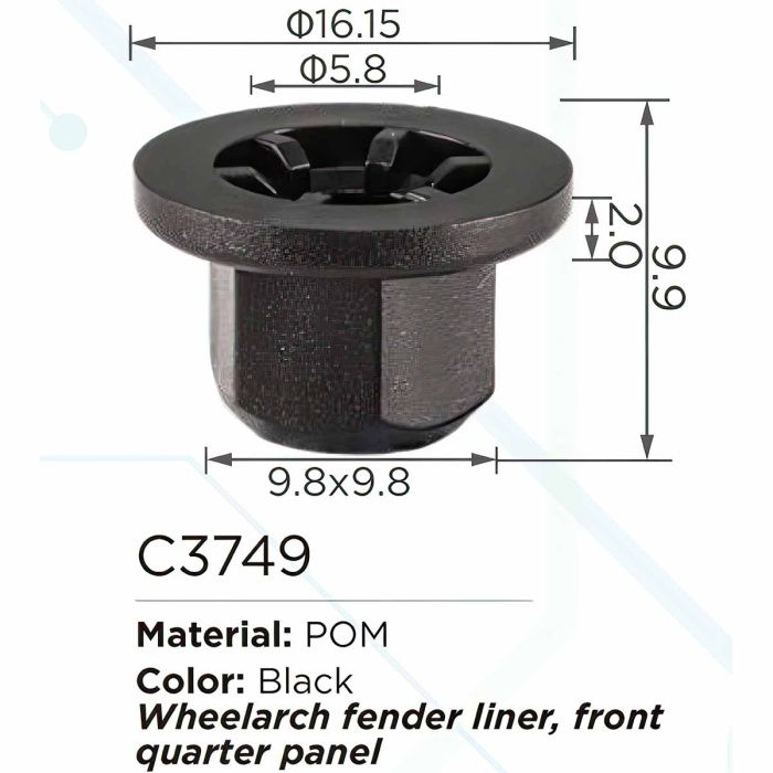 Клипса для крепления внутренней обшивки а/м Ленд Ровер, пласт., 100 шт Forsage C3749(Land Rover)