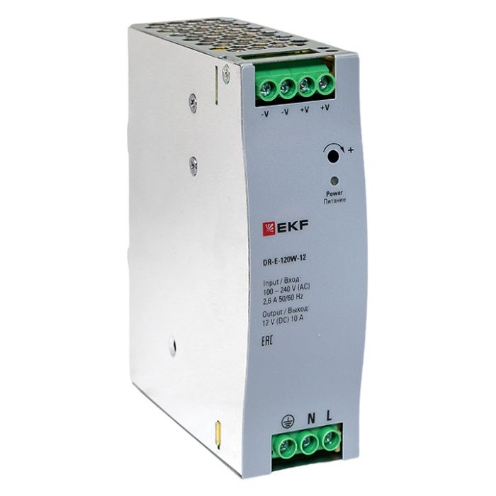 Блок питания на дин рейку 120 вт,Uвх ~ 220 В AC, Uвых - 12 В DC постоянного тока DR-E-120W-12