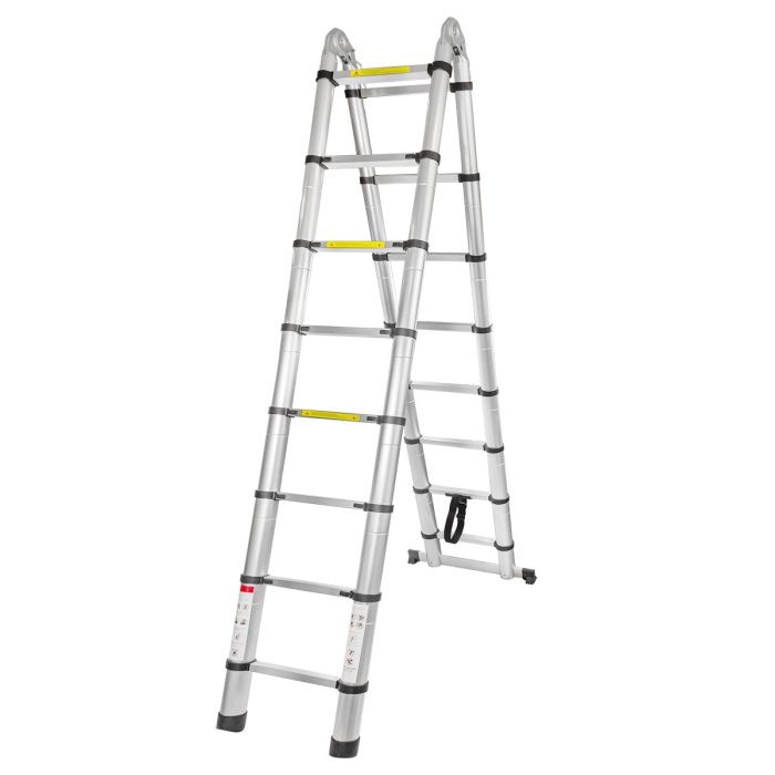 Лестница телескопическая двухсекционная 0.45/0.9-2.5/5 м, 16 ступенек, нагрузка 150 кг, ForceKraft FK-BL-HT208