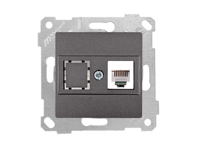 Розетка компьютерная 1xRJ45, Cat5e, скрытая, без рамки, дымчатая, RITA, Mutlusan 22001360195