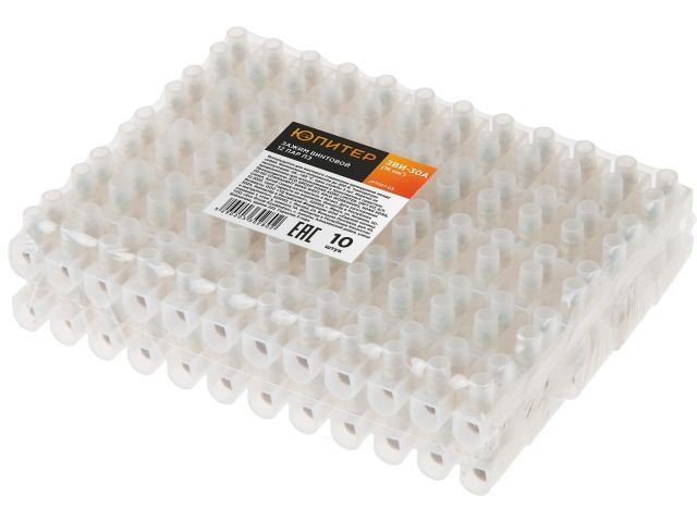 Зажим винтовой ЗВИ-30А, 4,0-10 мм2, 12 пар ПЭ, 10 шт, клеммная колодка, Юпитер JP7207-03