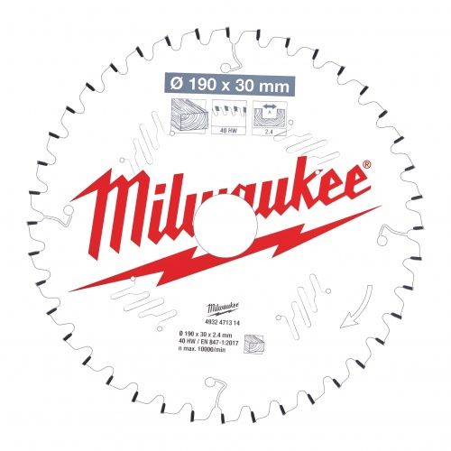 Пильный диск по дереву для торцовочной пилы csb ms w 190х30х2,4х40 atb Milwaukee 4932471314