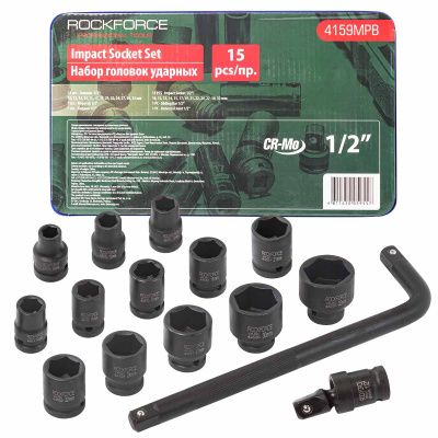 Набор ударных головок 6-гр. 15 пр. 10-32 мм. 1/2'' RockForce RF-4159MPB