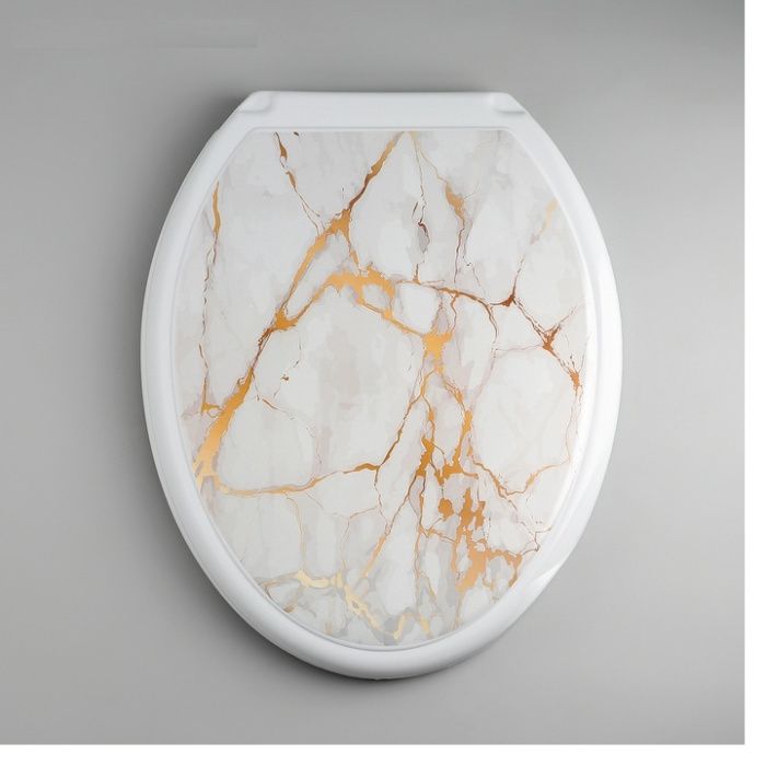 Крышка унитаза "Декор" "Белый мрамор" белая РУССПЛАСТ РП-813 БелМрамор